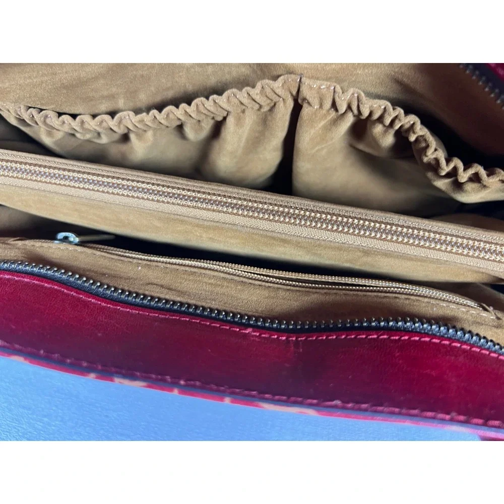 Patricia Nash Kavali Shantiniketan Leather Elephant Satchel Red Multi P812395